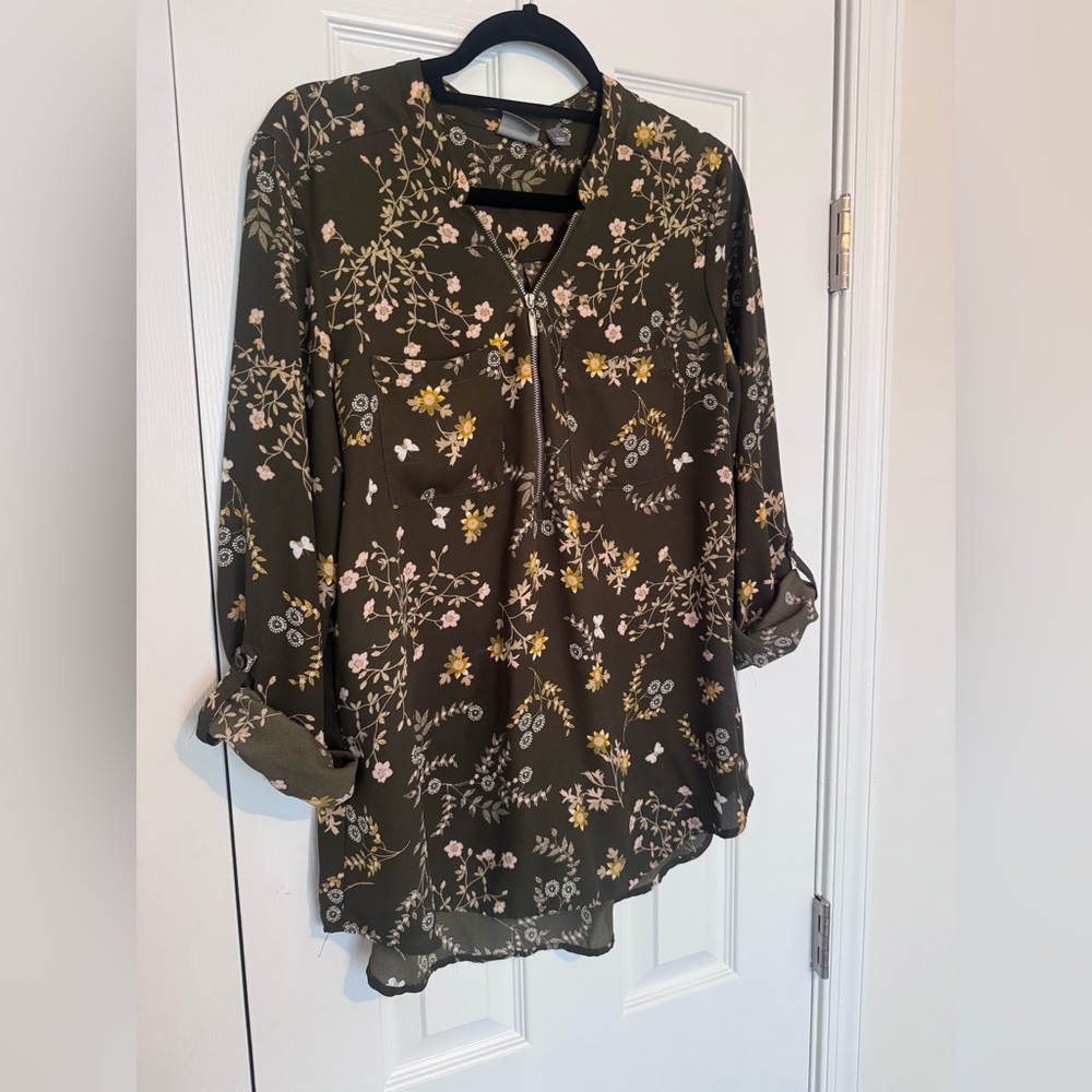 Soho Olive Green and Yellow Floral Blouse